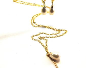 Trenzas conjunto de perlas de oro, collar de novia, collar de perlas, joyería de perlas, regalo de dama de honor, collar de novia, joyería nupcial, joyería blanca,