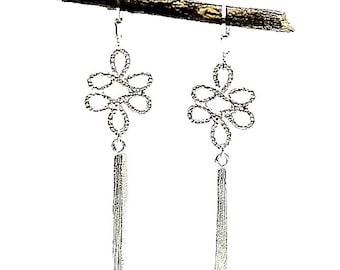Sterling Silver Earrings | Long Dangle Earrings | Textured Earrings | Bridal Earrings | Evening dangle Earrings