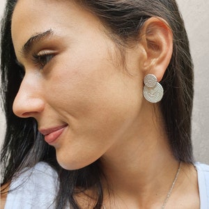 Sterling Silver earrings | Textured Stud Earrings | Beaded Patterned Earrings