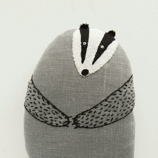 Small badger plush, woodland shelf decor, stuffed badger, badger softie, mini plush animal, heirloom badger