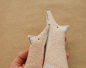 Fox soft plushies, Mama and Baby, fox stuffed animal, woodland shelf decor, embroidered fox, mini plush animal