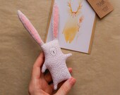 Cute bunny plush, Easter rabbit, woodland shelf decor, stuffed animal bunny, embroidered animal, rabbit lover gift, birthday gift