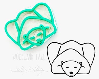Sleeping bear rubber stamp, hand carved stamp with custom name line, small animal ink stamp for stationery, best friend birthday gift