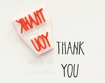 Small Thank You rubber stamp, minimal simple plain text stamp for gift cards, tags, notes, small business stamp, typography stamper