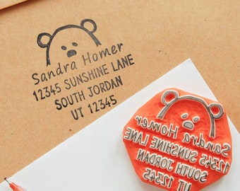 Return address stamp with animal face, custom rubber stamp with new family address, relocation to new home gift ideas