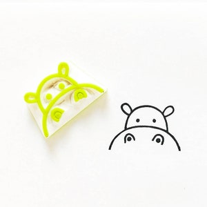 Hippo rubber stamp, hand carved animal ink stamp with added text option, name signature stamp, cute hippo face for invitation cards, notes