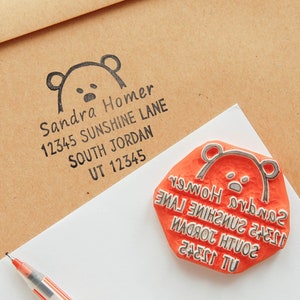 Return address stamp with animal face, custom rubber stamp with new family address, relocation to new home gift ideas image 1