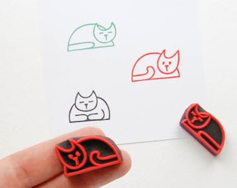 Small cozy cat rubber stamps - set of 3 items (single stamps available), cat lady gift, cute carved stamps for journalling, cardmaking