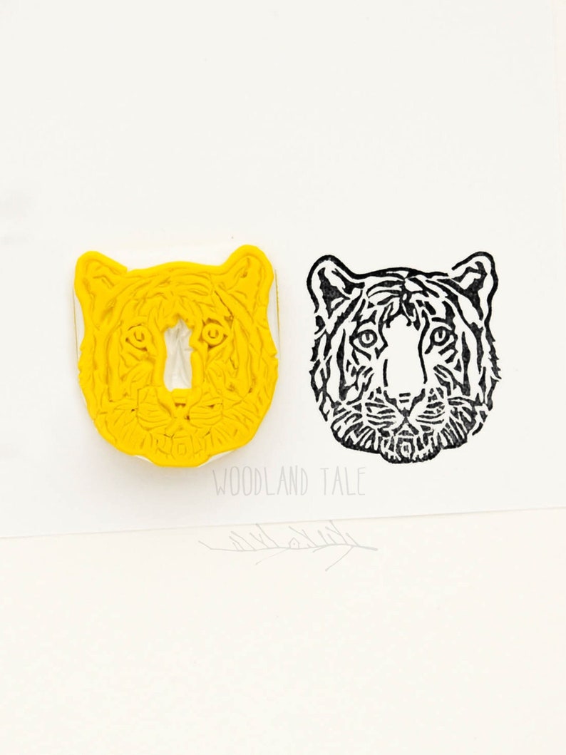 Tiger rubber stamp, realistic wild animal hand carved stamp, year of the tiger idea, tiger lover gift, animal of the jungle, small ink stamp image 1