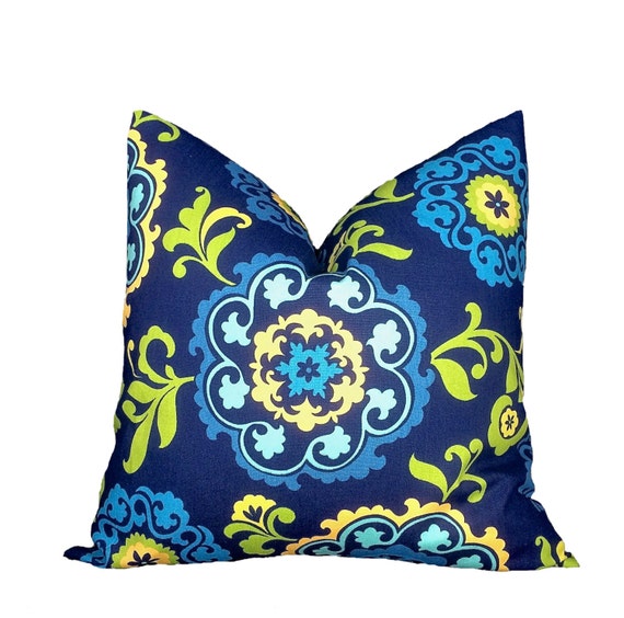 Items similar to Navy Blue and Lime Green Pillow Cover 20 x 20 inches
