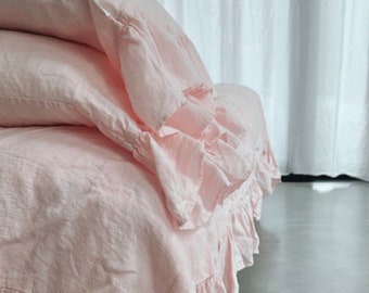 SALE /  linen bedding set / shabby Chic linen ruffled duvet cover / US Queen size / queen / standard pillowcases