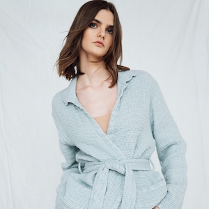 LINEN waffle shirt MAY , linen wrap shirt , linen wrap top