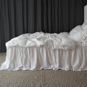 Linen bedskirt, dust ruffle. King queen size in custom length. French linen bedding