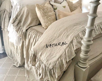 Linen duvet cover, linen shabby chic, linen ruffle sham, Queen, King, Twin, Full, Mooshop linen , french linen bedding