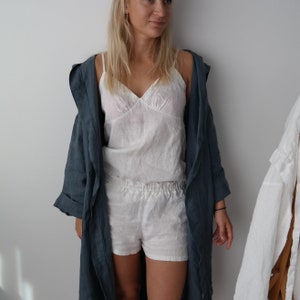 Linen pajama CAROL , linen sleepwear, linen loungewear , linen shorts and linen Slip top.
