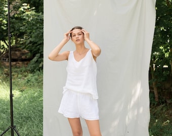 Linen pajamas set  PURE , linen shorts and linen tank top.