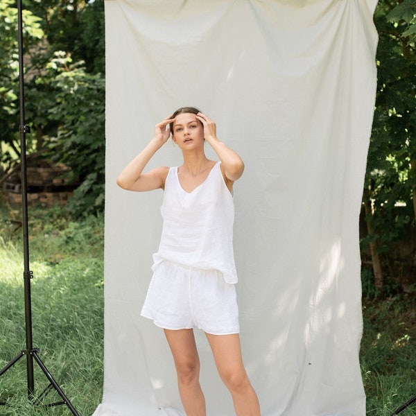 Linen pajamas set  PURE , linen shorts and linen tank top.