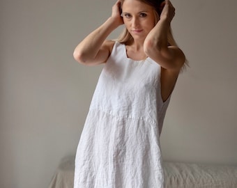 Linen slip dress ADA, midi linen dress , white linen dress,  linen clothing for women