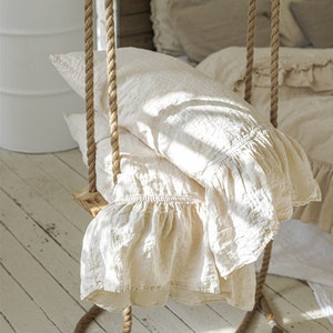 Linen  pillowcase with ruffles standard , queen , king , euro sham , body pillow size. Bed Pillows. Washed & softened. Made by MOOshop.*8