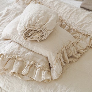 Linen pillowcase with ruffles standard , queen , king , euro sham , body pillow size. Bed Pillows. Washed & softened. Made by MOOshop.8 image 8
