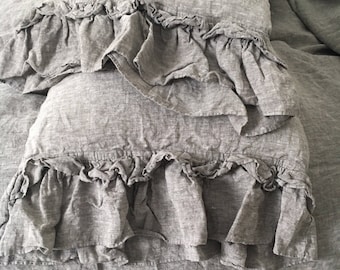 Linen  pillowcase with ruffles standard, queen, king, euro sham, body pillow size. Softened & stonewashed. Made by MOOshop.*24