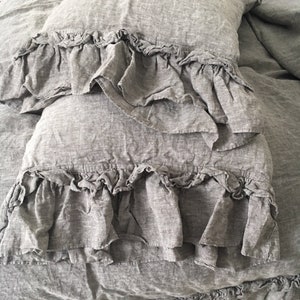Linen  pillowcase with ruffles standard, queen, king, euro sham, body pillow size. Softened & stonewashed. Made by MOOshop.*24
