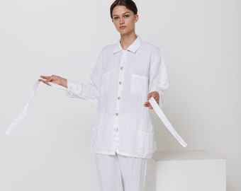 Linen pajama ZETA , linen  sleepwear, linen pajamas set , linen loungewear , linen trousers and linen shirt