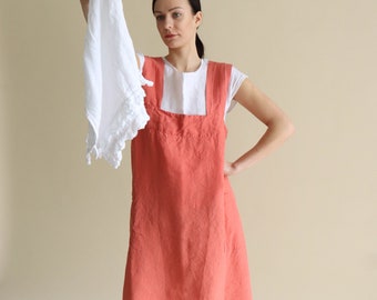 Linen pinafore ZARA apron , Linen Apron Square cross linen apron. Japanese style apron. Natural long linen apron