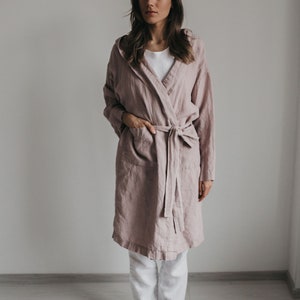 LINEN ROBE JUDY with Hood , linen wrap dress, wrap robe image 2