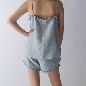 LINEN pajama AMELIA  Linen Top and linen Shorts, linen slip dress, linen clothing, linen pajama set, linen sleepwear