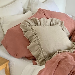 Linen pillowcase  with RAW egdes  ruffles, linen pillow covers,  shabby chic, farmhouse pillows, Queen, King, Standard