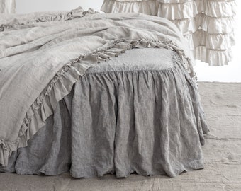 LINEN BED SKIRT dust ruffle. Linen bedskirt. Handmade by MOOshop.new*52