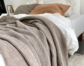 LINEN BLANKET ,Linen bed scarf, Waffle linen blanket . Linen throw blanket. Linen bed throw ,Bedspread, coverlet.