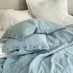 LINEN DUVET COVER set of duvet cover and pillowcases ,sky blue French linen bedding set. mooshop shabby chic image 6