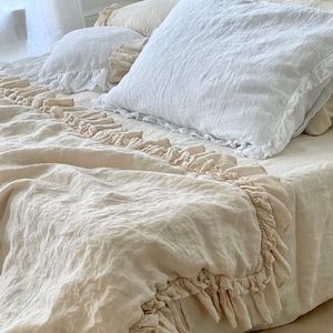 LINEN SHEET , bed sheets , ruffled linen  bed covers by mooshop