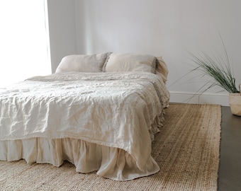 LINEN SHEETS set with french LACE . 4 pieces-upper sheet , fitted sheet and two pillowcases.