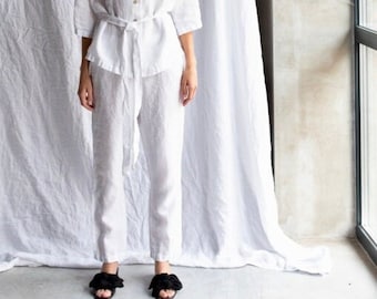 Linen pants VENEZIA  , Slightly tapered linen pants,  linen trousers