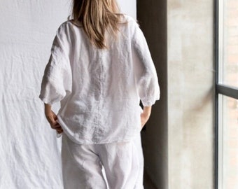 Linen pajama MAINE linen SHIRT and linen pants, linen clothing, pajama set, linen pajamas, pajama set