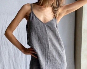 black linen slip dress