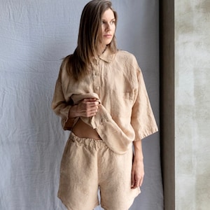 Linen pajama CHERIE , linen shirt and linen shorts , pajama set women, linen clothing