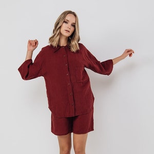 Linen pajama CHERIE , linen shirt and linen shorts , pajama set women, linen clothing