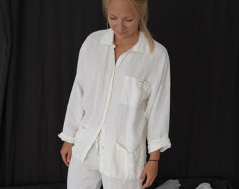 Linen pajama JANE , linen  sleepwear, linen pajamas set , linen loungewear , linen pants and linen shirt