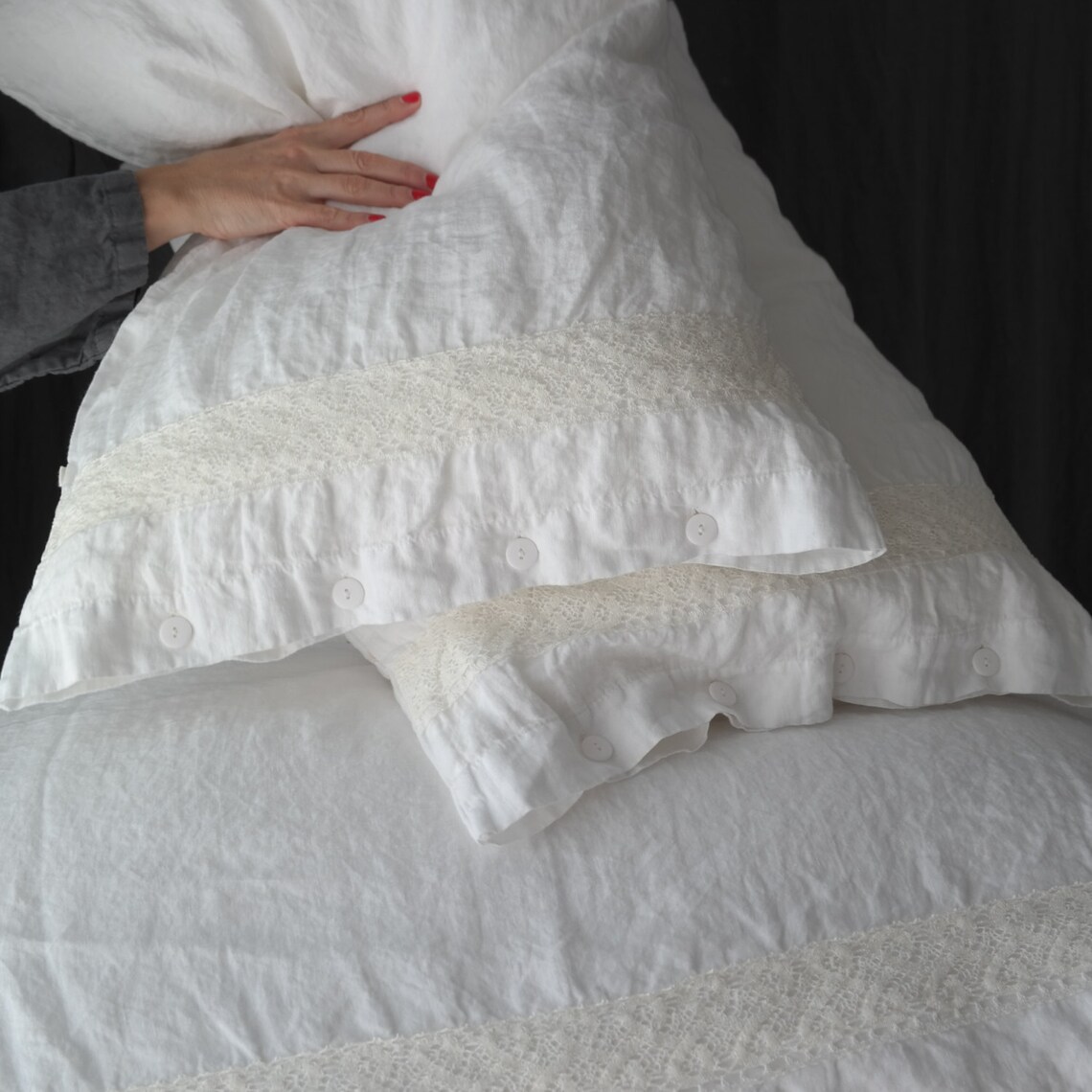 Linen Pillowcase With French Lace. Standard Queen King Euro Etsy UK