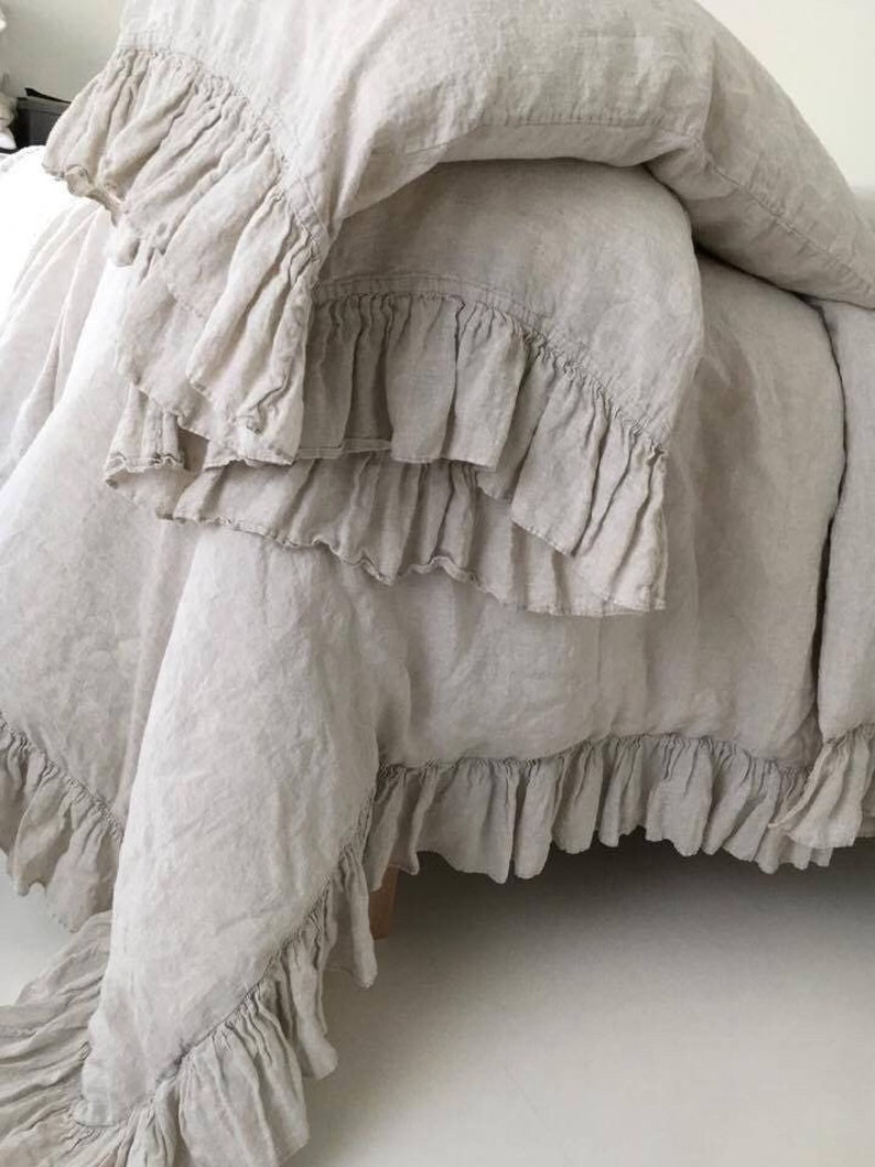 SALE 40% Ready to ship. Shabby Chic linen duvet cover with ruffles in color oatmeal image 2