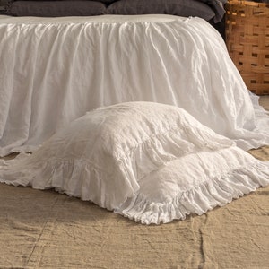 LINEN PILLOW CASE with ruffles , linen pillow covers,  shabby chic , farmhouse pillows,  Queen , King, Standard. Euroshams. Made by MOOshop.