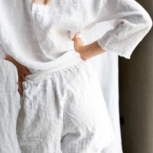 Linnepyjamasset MARIBEL, linneskjorta och linneshorts, pyjamasset dam, linnekläder, pyjamasset bild 6