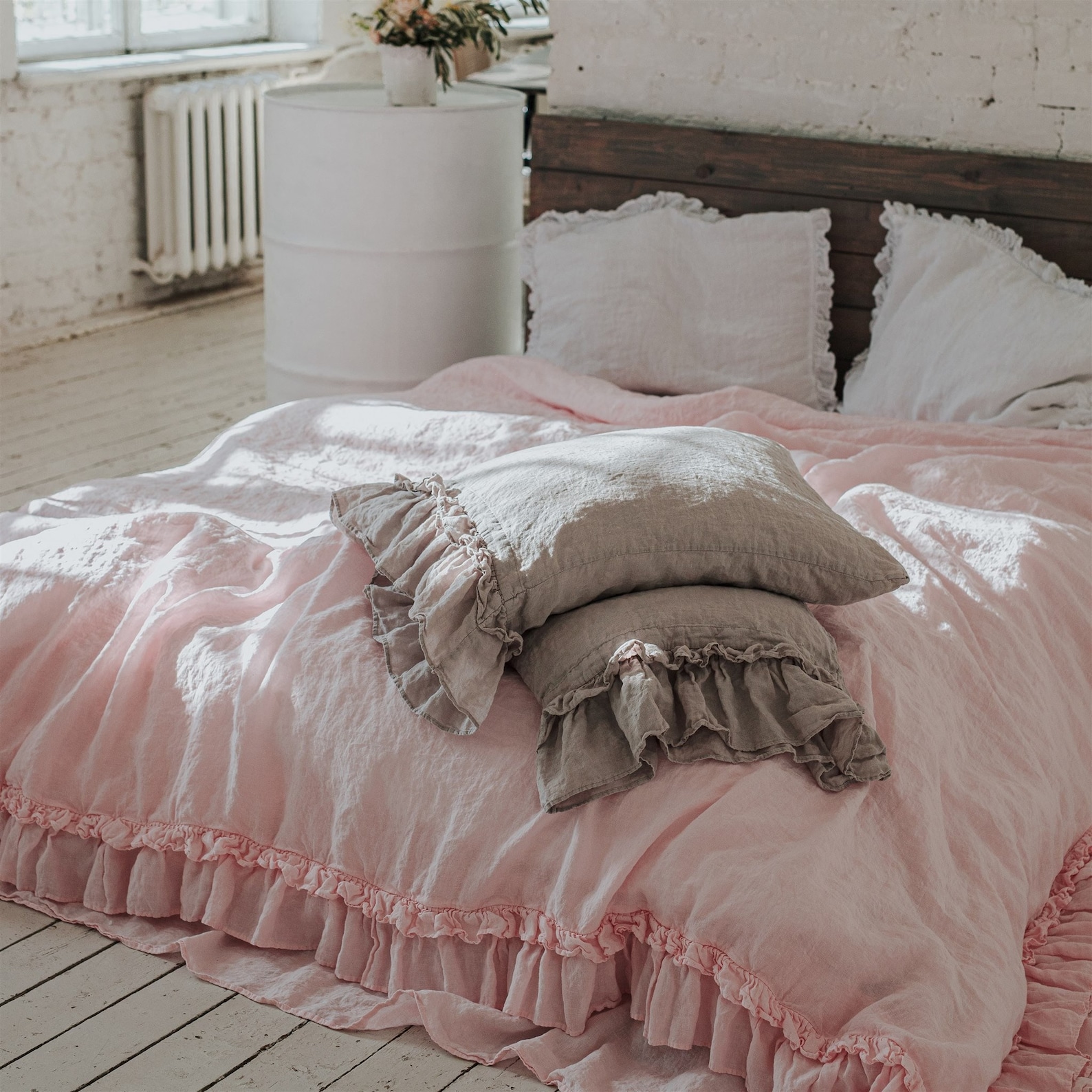 Linen Pillowcase With Ruffles Standard Queen King Euro Etsy