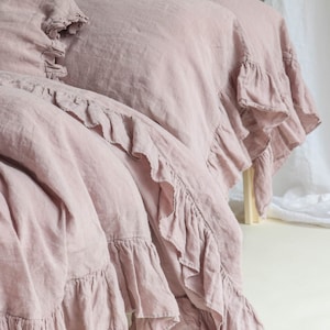 LINEN DUVET COVER . Linen bedding set . Shabby Chic linen ruffled duvet cover with ruffles. Softened and washed linen. MOOshop new colors. image 3