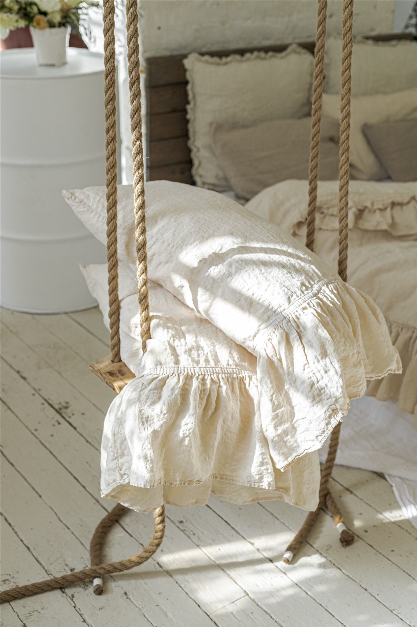 Linen pillowcase with ruffles standard , queen , king , euro sham , body pillow size. Bed Pillows. Washed & softened. Made by MOOshop.*8