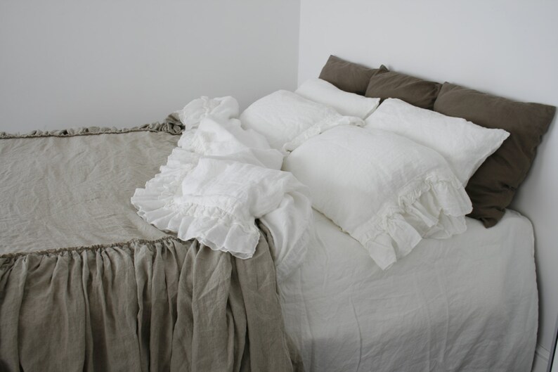 LINEN COVERLET dust ruffle. Ruffled linen bedspread dust Etsy